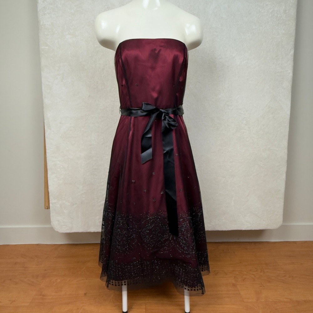 Adrianna Papell Size 6P Strapless‎ Dress Black Lace Whimsigoth Fairy Grunge